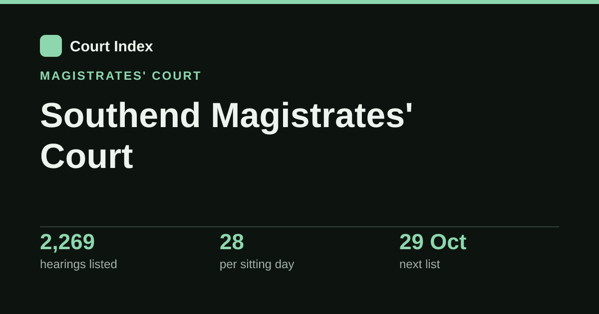 Southend Magistrates' Court list today: hearings and cases · Court Index